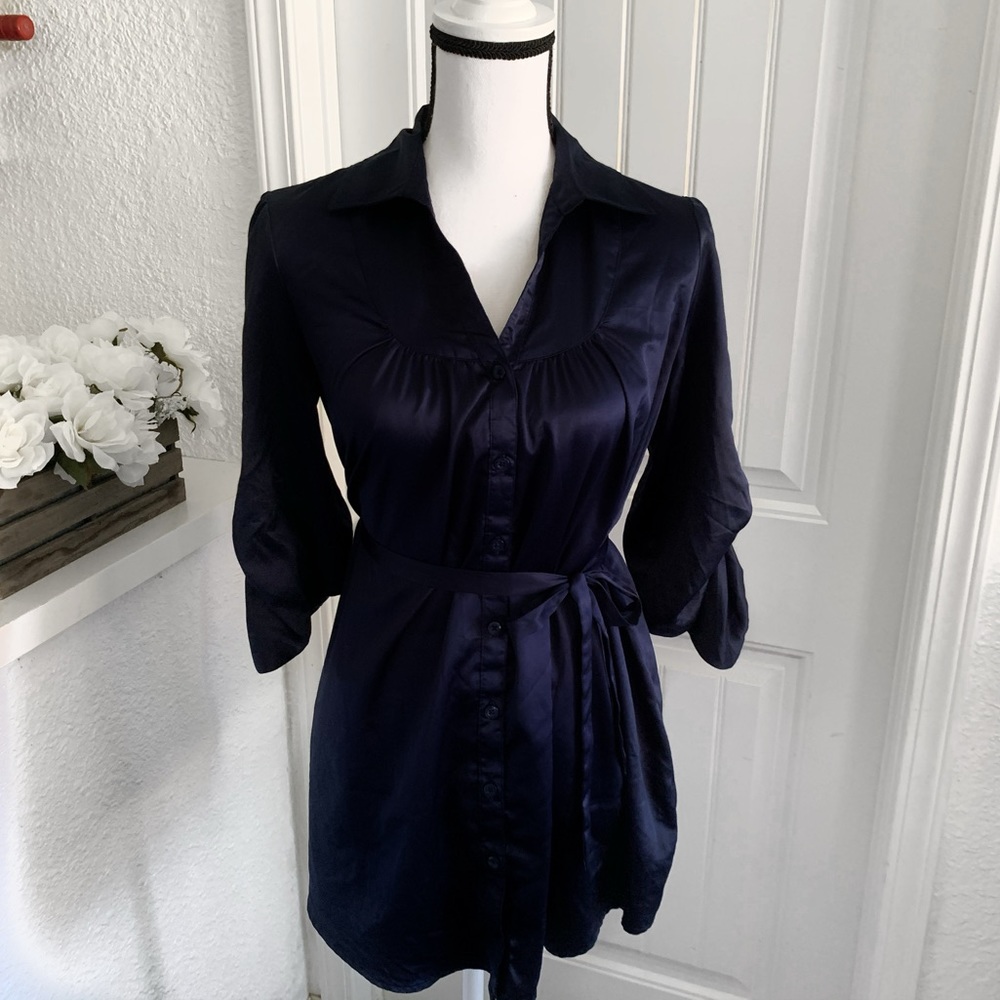 Motherhood Dark Navy Blue Silky Button Blouse
